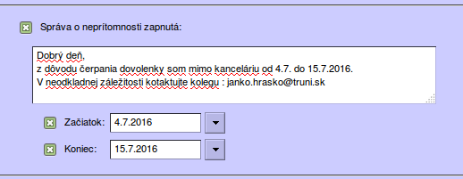 Správa o neprítomnosti