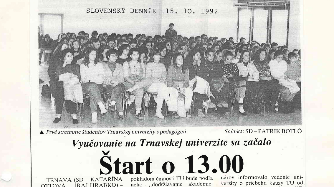 Prvý deň výučby na Trnavskej univerzite 14. október 1992