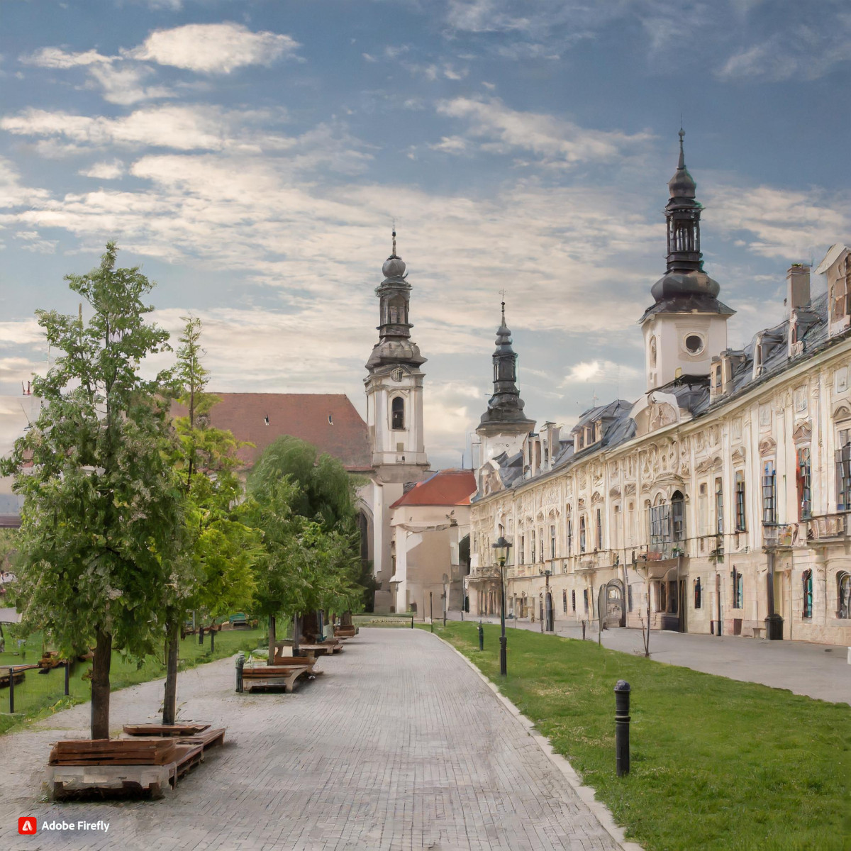 Trnava s Trnavskou univerzitou ako mesto budúcnosti podľa AI Firefly