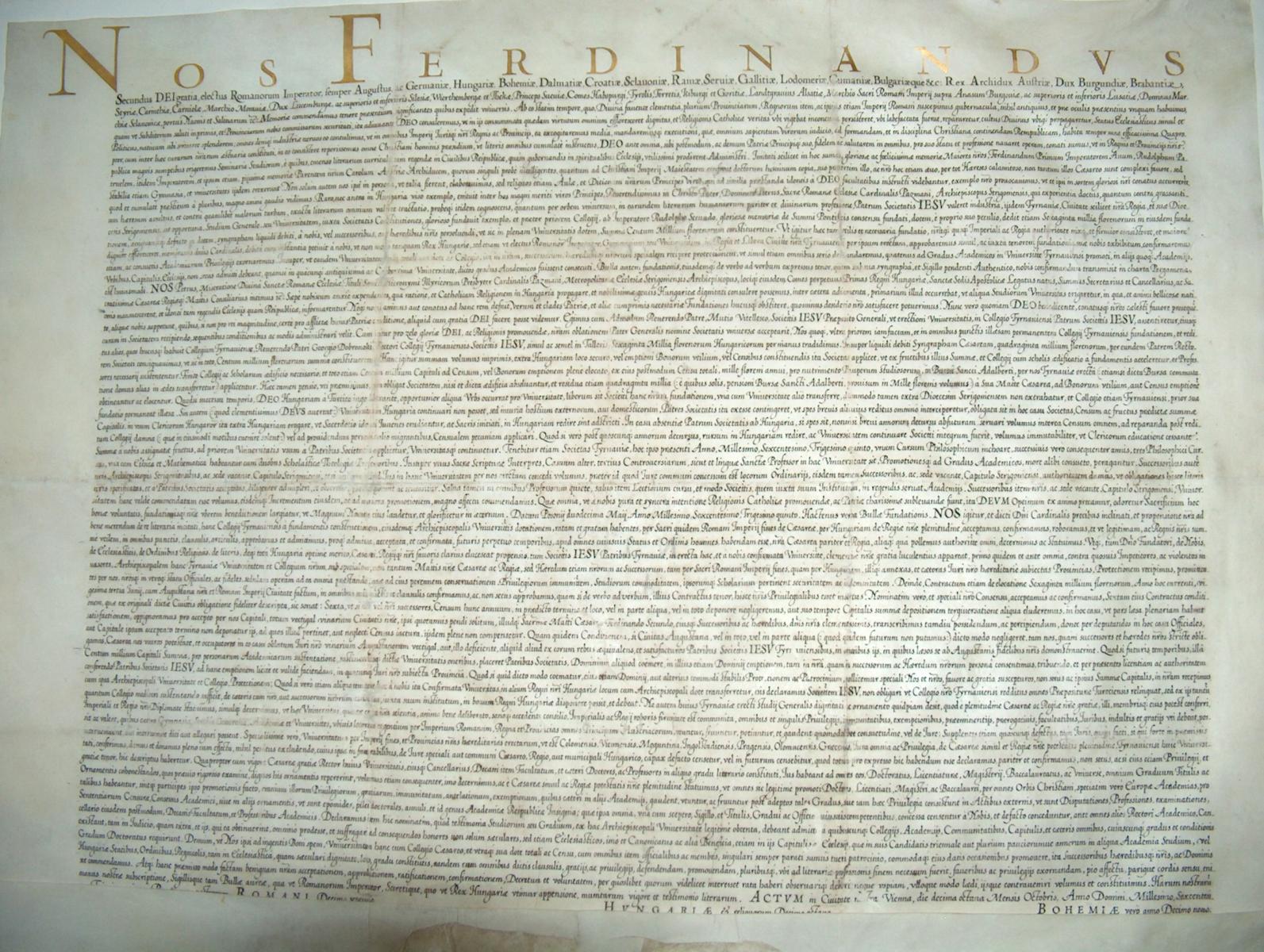 Listina Ferdinanda II. z 18. októbra 1635, ktorou potvrdzuje založenie Trnavskej univerzity