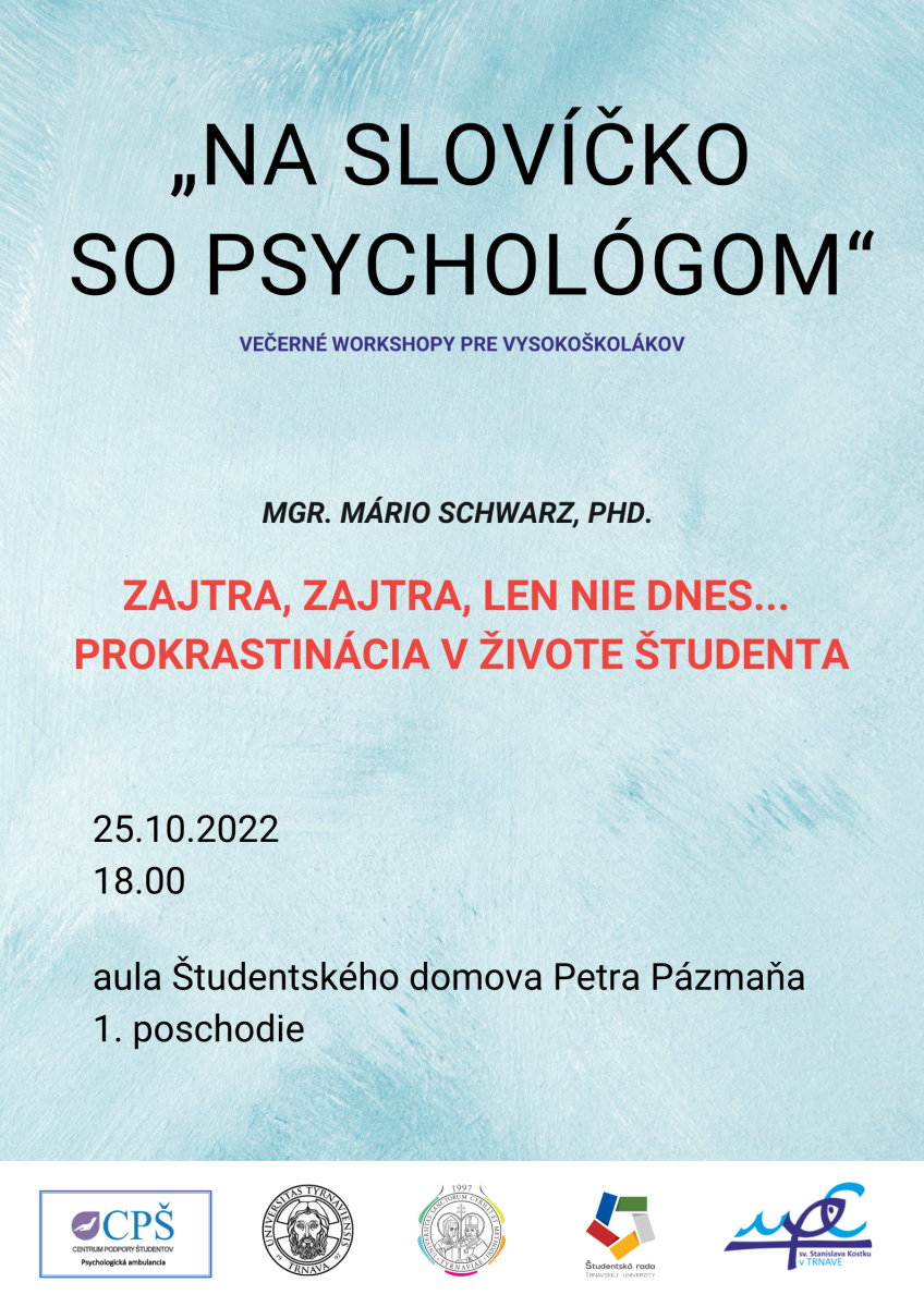 &quot;Na slovíčko so psychológom&quot;, večerné workshopy pre študentov