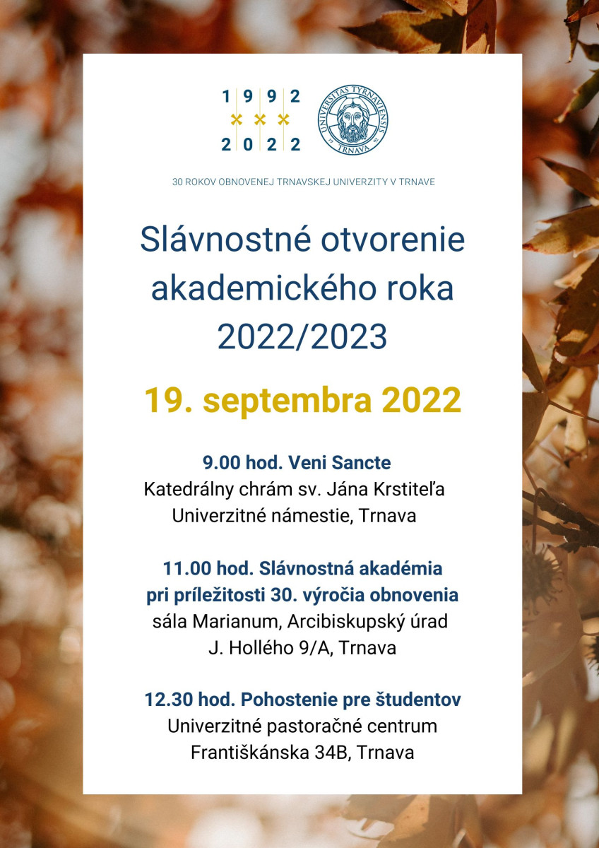 Slávnostné otvorenie akademického roka 2022/23 TRUNI TRNAVA UNIVERSITY