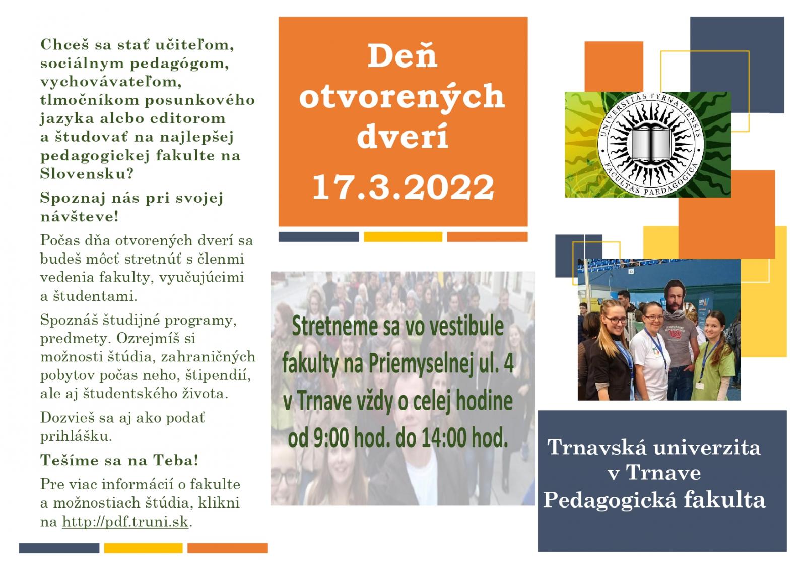 Deň otvorených dverí na pedagogickej fakulte 2022