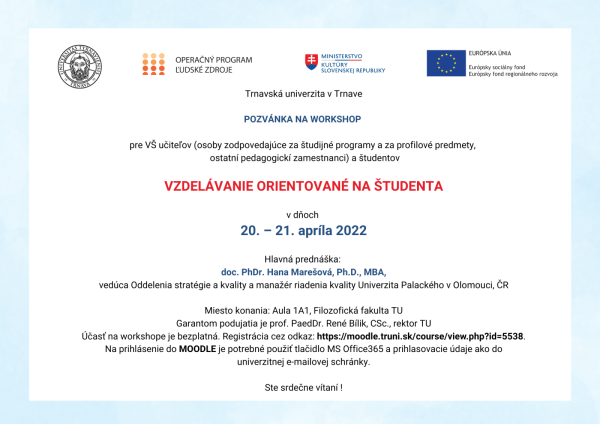 workshop Vzdelávanie orientované na študenta