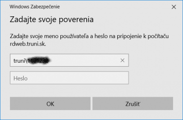 Meno a heslo na rdweb.truni.sk