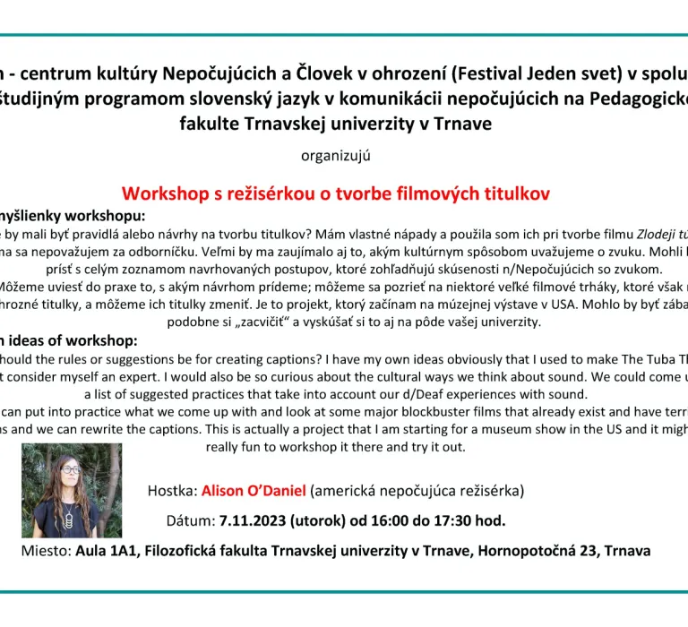 Workshop s režisérkou o tvorbe filmových titulkov