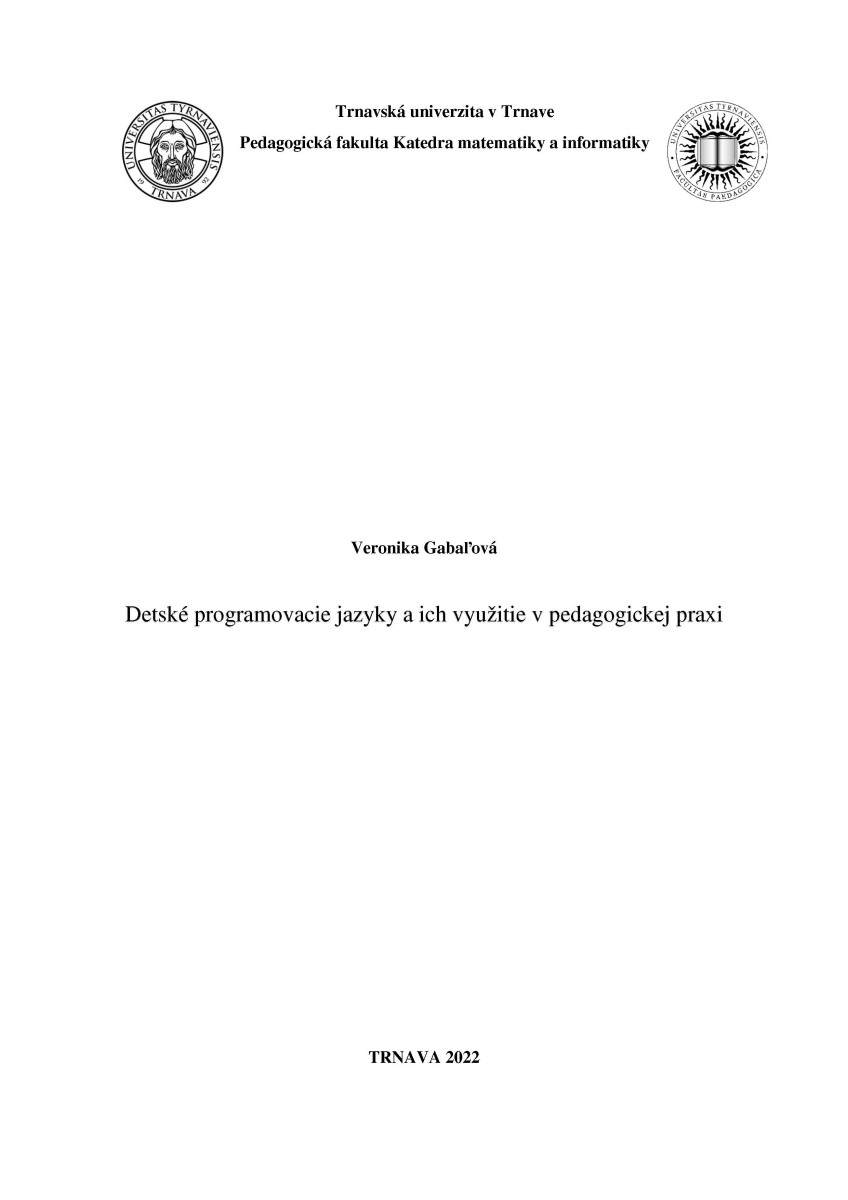 Detské programovacie jazyky a ich využitie v pedagogickej praxi