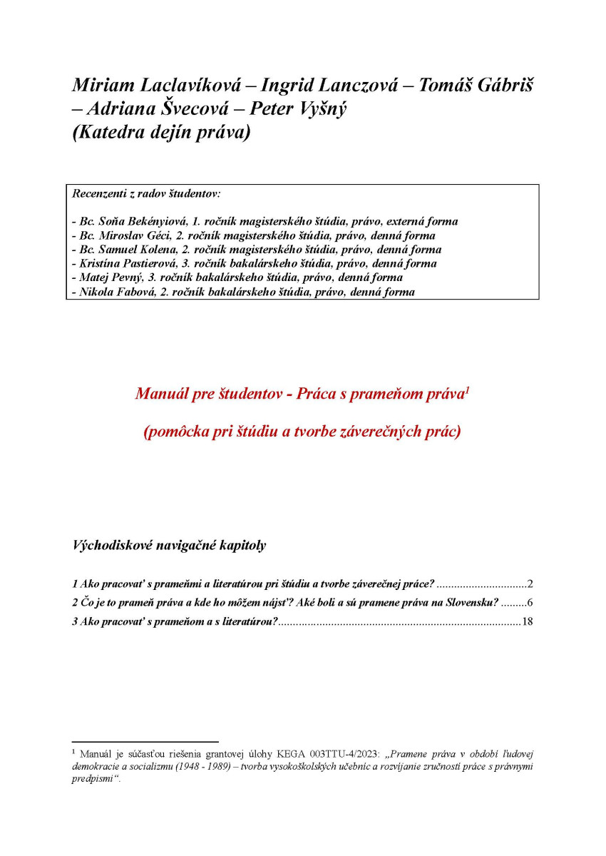 Manuál pre študentov - Práca s prameňom práva - 1. vyd.
